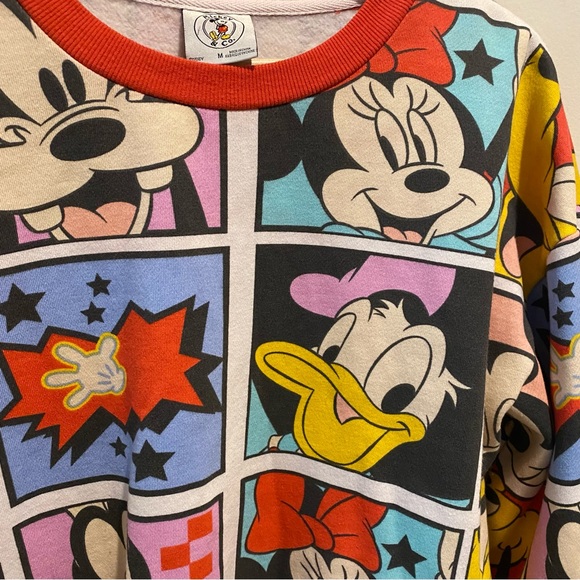 Disney Mickey and Co Mickey colorful comic grid crew neck red sweatshirt sweater - Picture 3 of 9